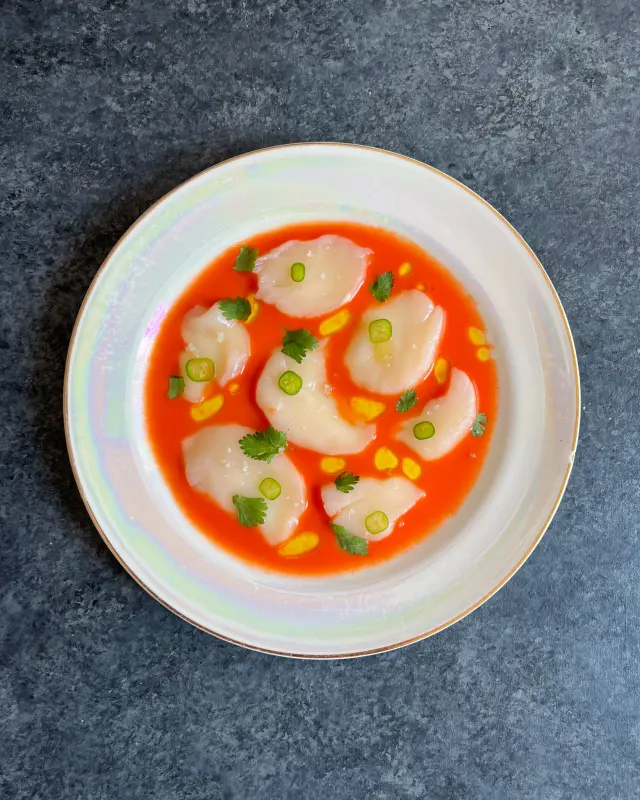 Scallop Sashimi w/ Watermelon Gazpacho