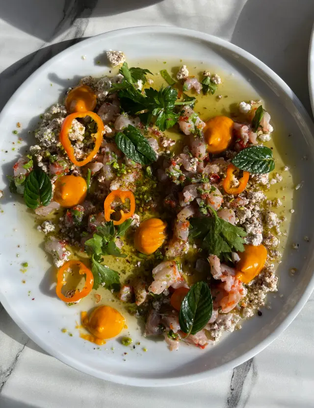 Pistachio Grouper Ceviche w. Feta & Za’atar