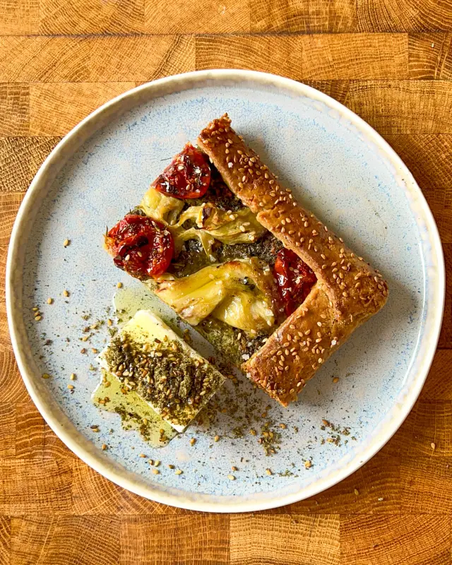 Burnt Eggplant and Pistachio Pesto Galette